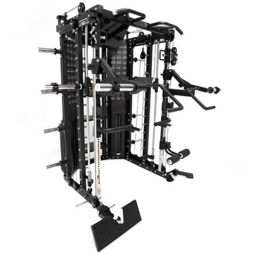 Entrenador todo en uno Force USA G15 Compact de fuerza, con pesas y equipo de entrenamiento en color negro.