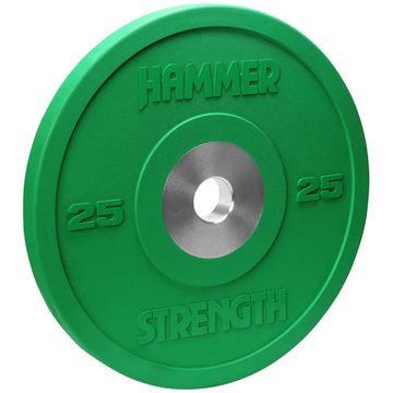 Accesorios Plato Bumper Premium Hammer Strength de color verde para entrenamiento de fuerza y levantamiento.